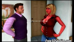 3d cartoon blonde babe sucking cock and getting fucked
