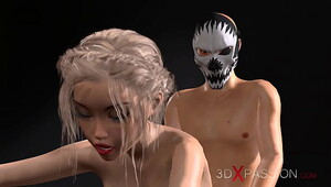 Female mask femskin, eager woman fucking with passion