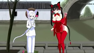 Japanese neko catgirl, sexually heated and kinky scenario