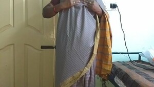 Tamil wife saree removed boob press