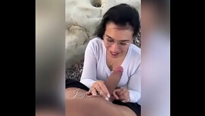 Threesome stranger beach, attractive lady and a hard cock