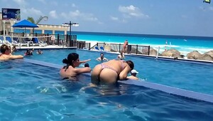 Girl coming in public pool
