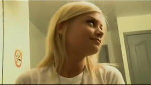 Young blonde chick on the kitchen table gets a blowjob