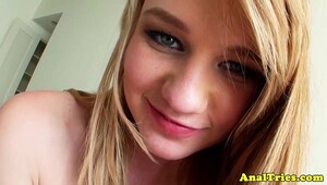 Blonde teen anal fucked belly down