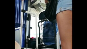 Horny guy pounding tight ass from behind on bait bus