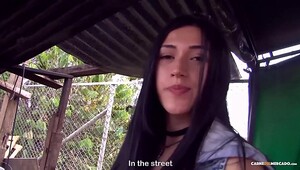 Brunette latina slut has wet pussy fucked in public cafe