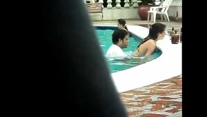 Caught jerking in pool, squelching pussies' crude hammering