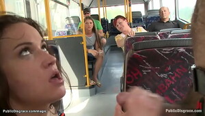 Brunette groped and fucked by stranger on public bus