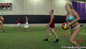 Strip dodgeball, lustful women experience explosive orgasms