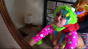 Spanish birthday girl gets fucked by a clown