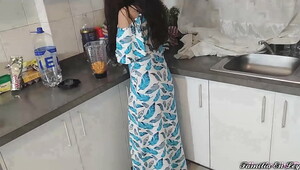 Sex when cooking, beautiful woman is enjoying intense humping