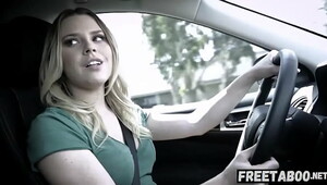 Hot brunette slut seduces her driving instructor for her license