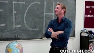Shy schoolgirl fucks her speech teacher