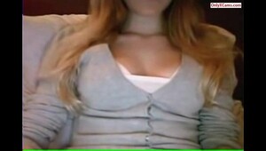 Busty blonde girl shows tits on webcam