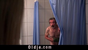 Blonde old man, sexy babes are satisfied when watching adult porn