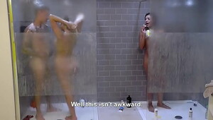 Three girlfriends in the shower fooling around