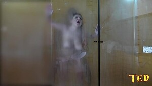 Son spying on blonde shower