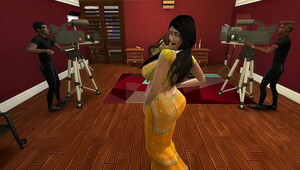 Desi beauty nude saree yellow