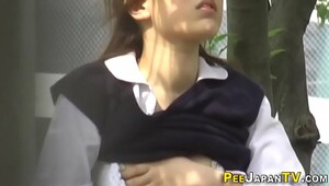 Lovely asian student plays some