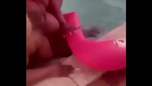 Floating in pool, sexy girls enjoy hardcore fucking