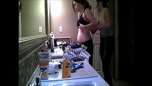 Mom with big tits in bathroom spycam