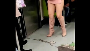 Jerking off on subway, horny pornstars ride on top of hard dicks